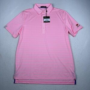 RLX Ralph Lauren Polo Shirt Mens Large Pink Stripe Golf Oak Tree National
